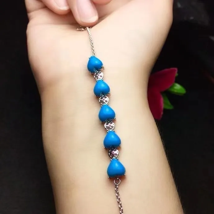 100% NEW Coming Natural And Real Turquoise Bracelet 925 sterling silver Fine jewelry