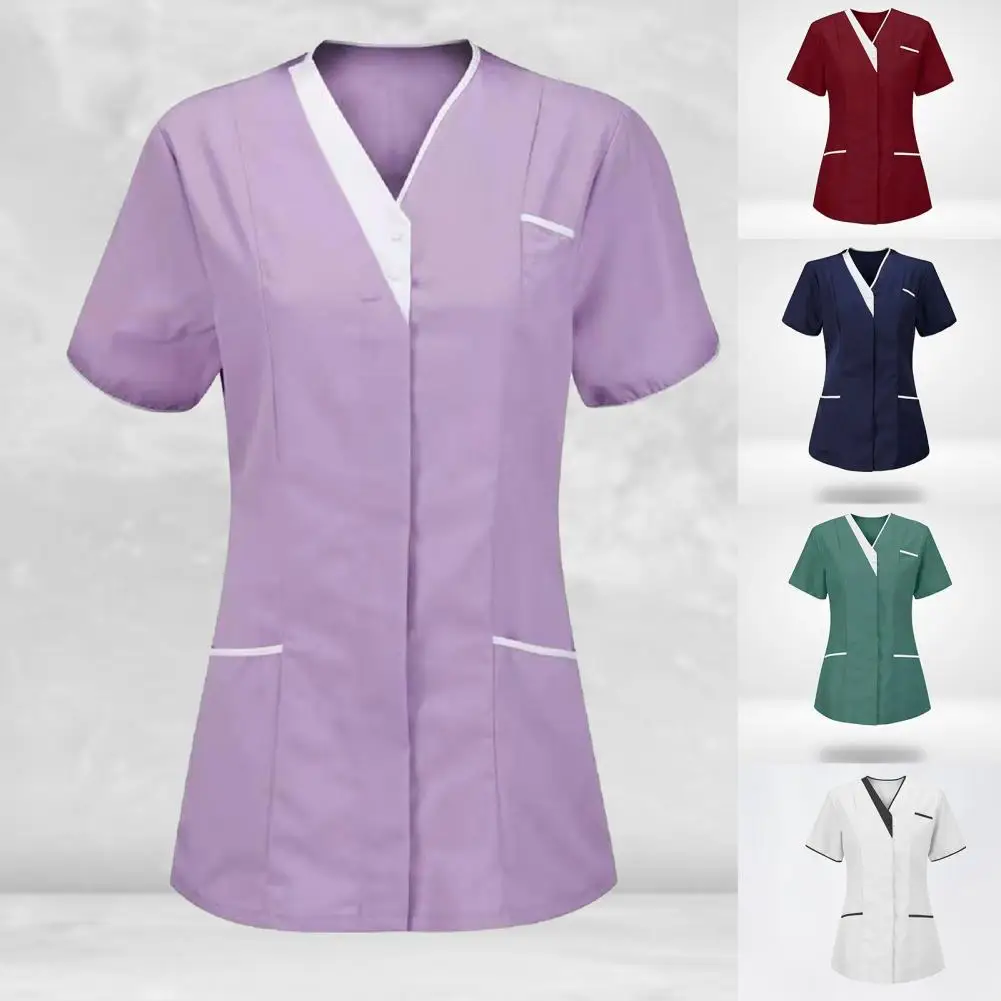 Women V-neck Tops for Women Nursing Uniform Summer Short Sleeve Nursing Blouse T-Shirt Plus Size M-3XL Nurse Uniform with Pocket