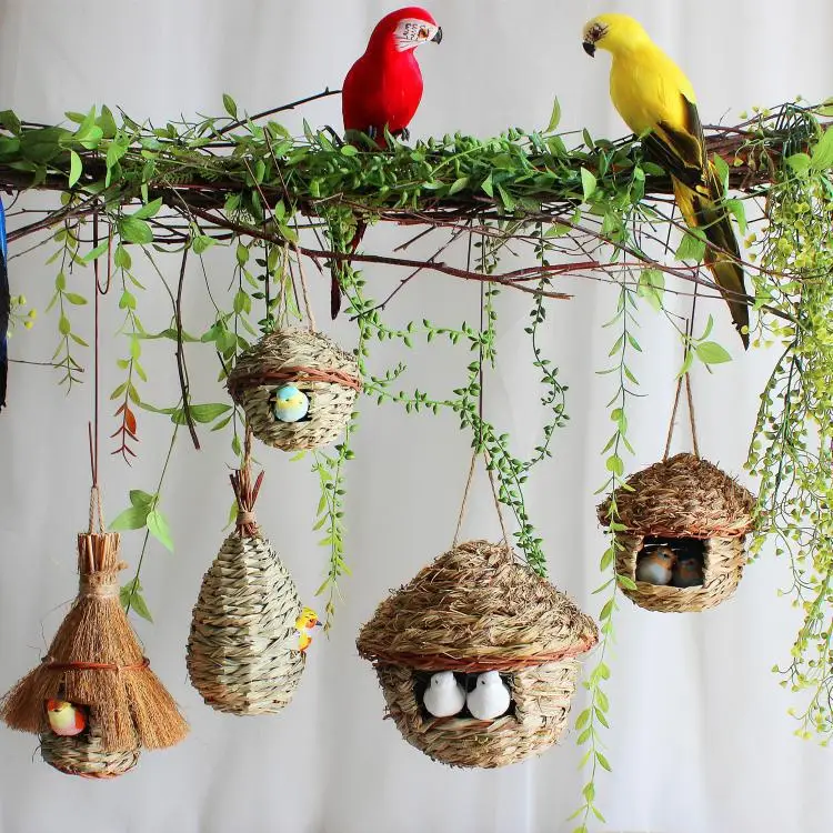 Handmade creative hibiscus grass gourd bird house gardening decoration pet bird nest straw woven bird nest