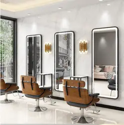 Barber shop mirror online celebrity hairdressing makeup mirror hair salon special tide wall simple LED haircut mirror with light