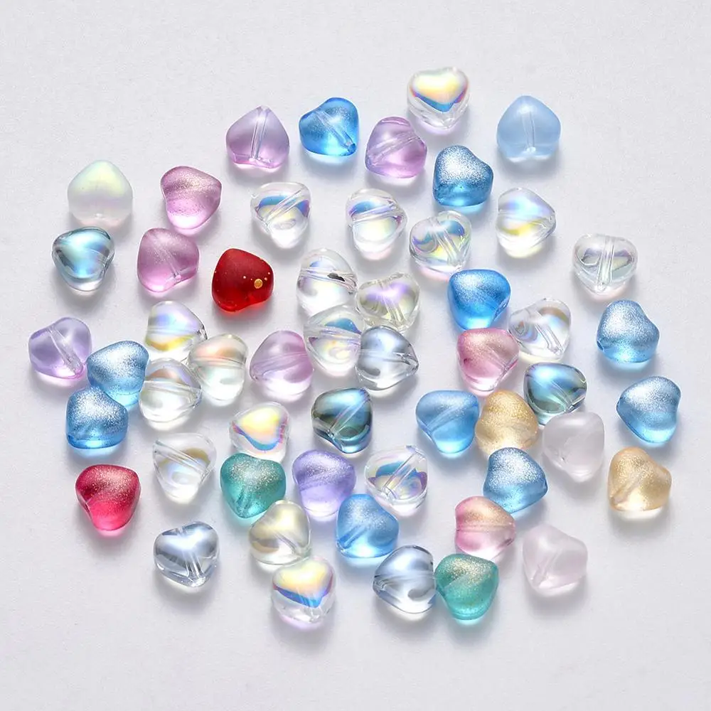 100Pcs Transparent Spray Painted Glass Beads Mixed Style Heart Shape Spacer Bead for DIY Bracelet Jewelry Making Bulk 6x6x4mm