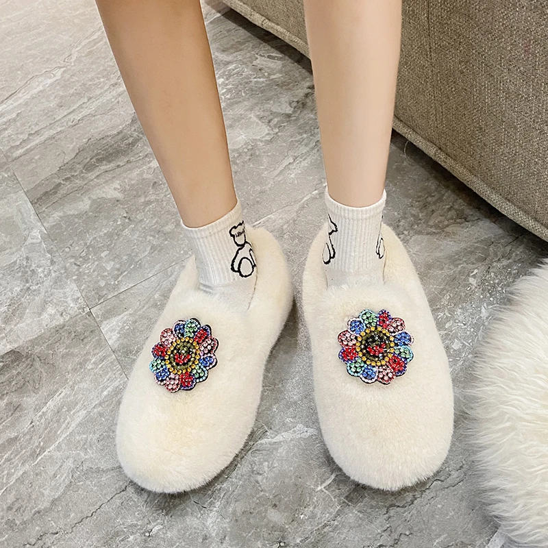 2021 Winter Women Loafers Lambs Wool Shoes Hot Woman Flats Slip on Shoes Fur Plush Warm Ladies Shoes Black Brown Boat Shoe