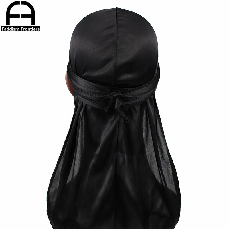 Unisex donna uomo seta Durag parrucche Biker Durag per uomo fascia accessori per capelli cinghie a coda lunga Bandana cappello da donna Durag setoso