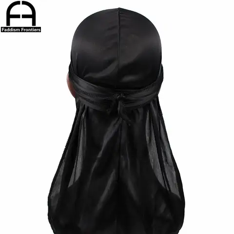 Unisex Women Men Silk Durag Turban Hat Wigs Biker Headwear Headband Hair Accessories Long Tail Straps Bandanas Silky Durags
