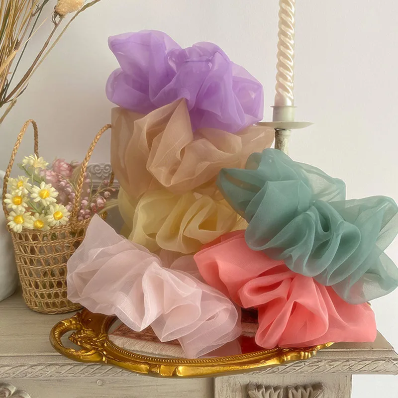 Autumn Organza Elastic Hair Ropes Ponytail Holder Hair Tie Girl Gum Hair Sscrunchies Large Fairy Chiffon Women Hair Accessories