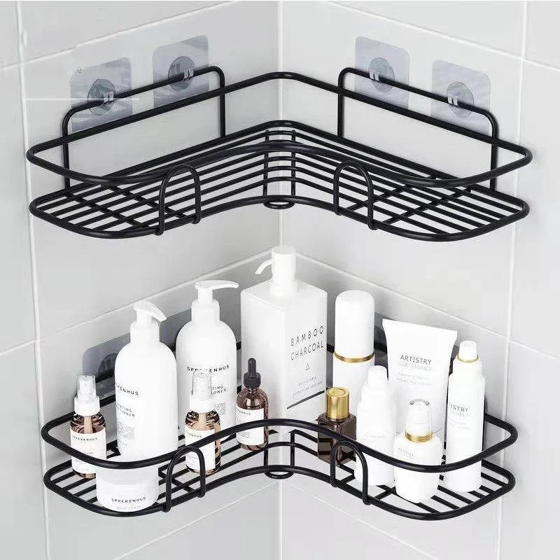 Salle de bain cuisine poinçon cadre d\'angle étagère de douche en fer forgé shampooing support de rangement avec ventouse accessoires de salle de bain