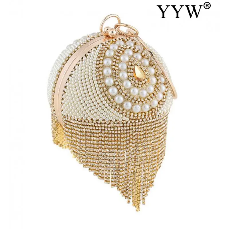 Luxury Women Round Ball Clutch Bag Evening Bag With Rhinestone Tassel Pearl Exquisite For Women Ladies Wedding Party Clutches