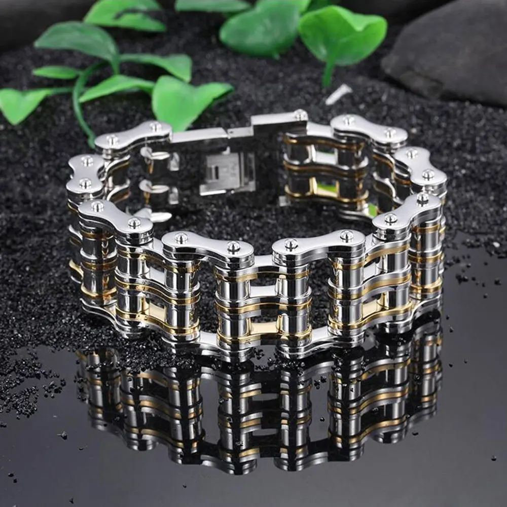 Punk Mens Bracelets,Heavy Biker Bicycle Motorcycle Chain Link Bracelets for Men&Women,Stainless Steel Jewelry
