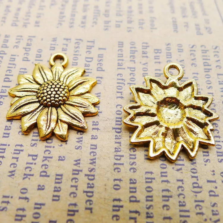 20pcs Charms For Jewelry Making Antique Gold Color Sunflower Charms 20x22mm