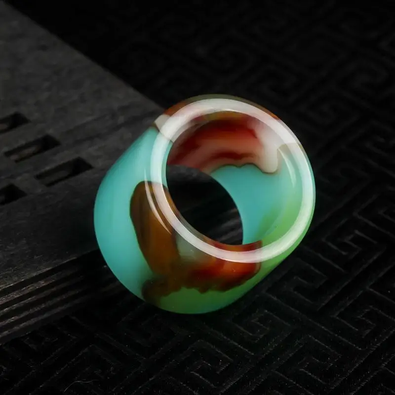 Men\'s Golden Jade Ring Xinjiang Caiyu Gobi Banzhi Popular Jewelry for Fashionable Accessories