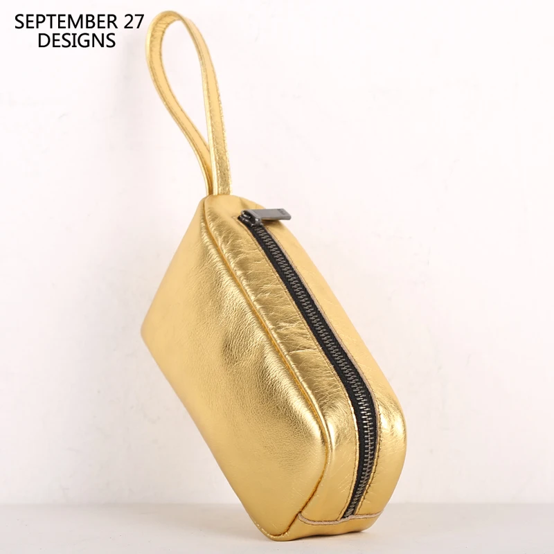 Clutch Bag Women Genuine Leather Long Wallets Men Luxury Top Cowhide Phone Purses Travel Organizer Money Bag Casual Handbag Gold