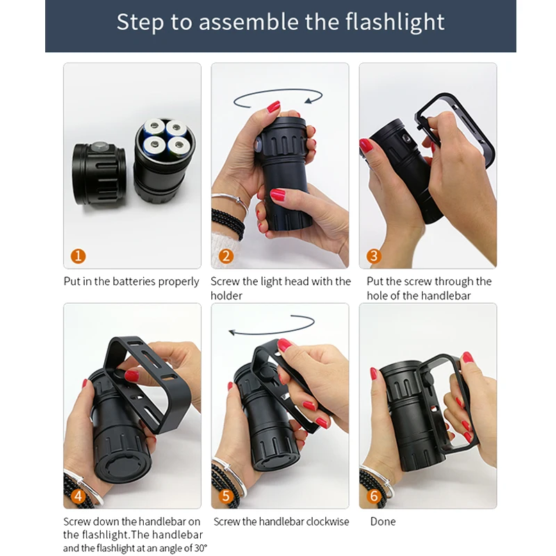 Professional QH14/18/27 LED Scuba Diving Flashlight White&Red&Blue Underwater 80m Waterproof Photography Camera Video Fill Light