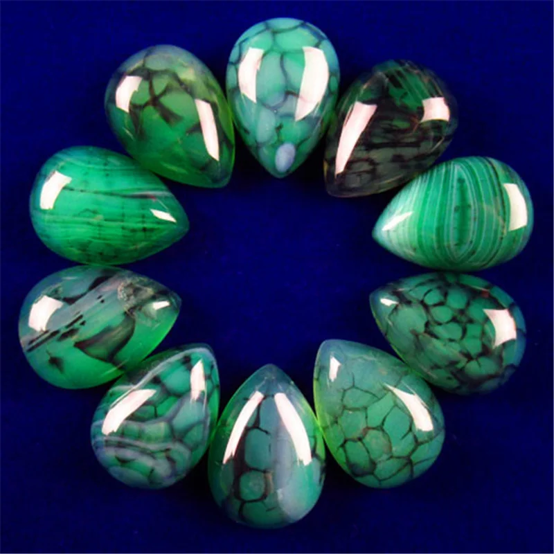 10Pcs/Lot Charms Green Dragon Veins Agate Stone Oval CAB CABOCHON Teardrop Bead 13*18*6mm For DIY Jewelry Clothes Accessories