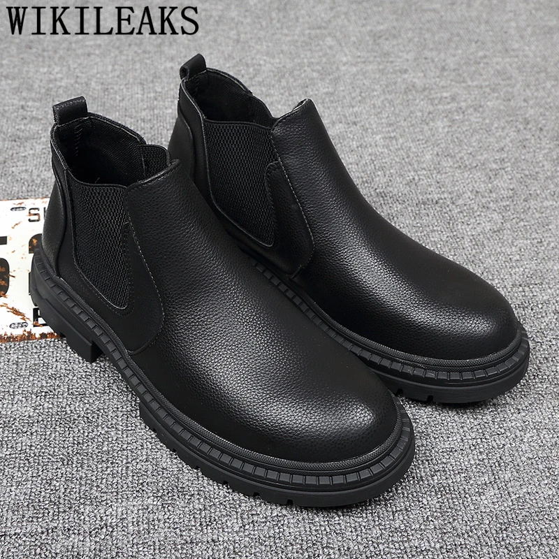 Chelsea Boots Men Leather Boots Men Snow Boots Winter Shoes Men Black Botas Moto Hombre Zapatos De Hombre De Vestir Formal 2024