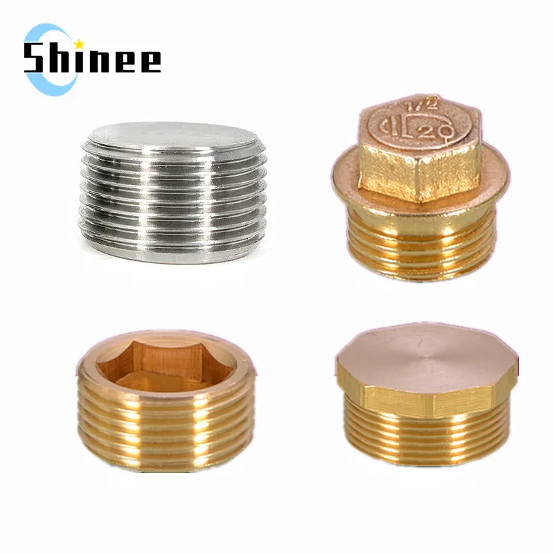 Miedź 1/8 "1/4" 3/8 "1/2" 3/4 "gwint męski rura mosiężna z łbem sześciokątnym zaślepka złącze wtykowe Adapter złącza