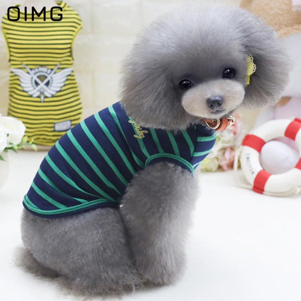 OIMG Small Dogs Clothes French Bulldog Spitz Pomeranian Costumes Classic Stripes Pet Dog Basic Clothes Puppy Cute Dog Tank Top