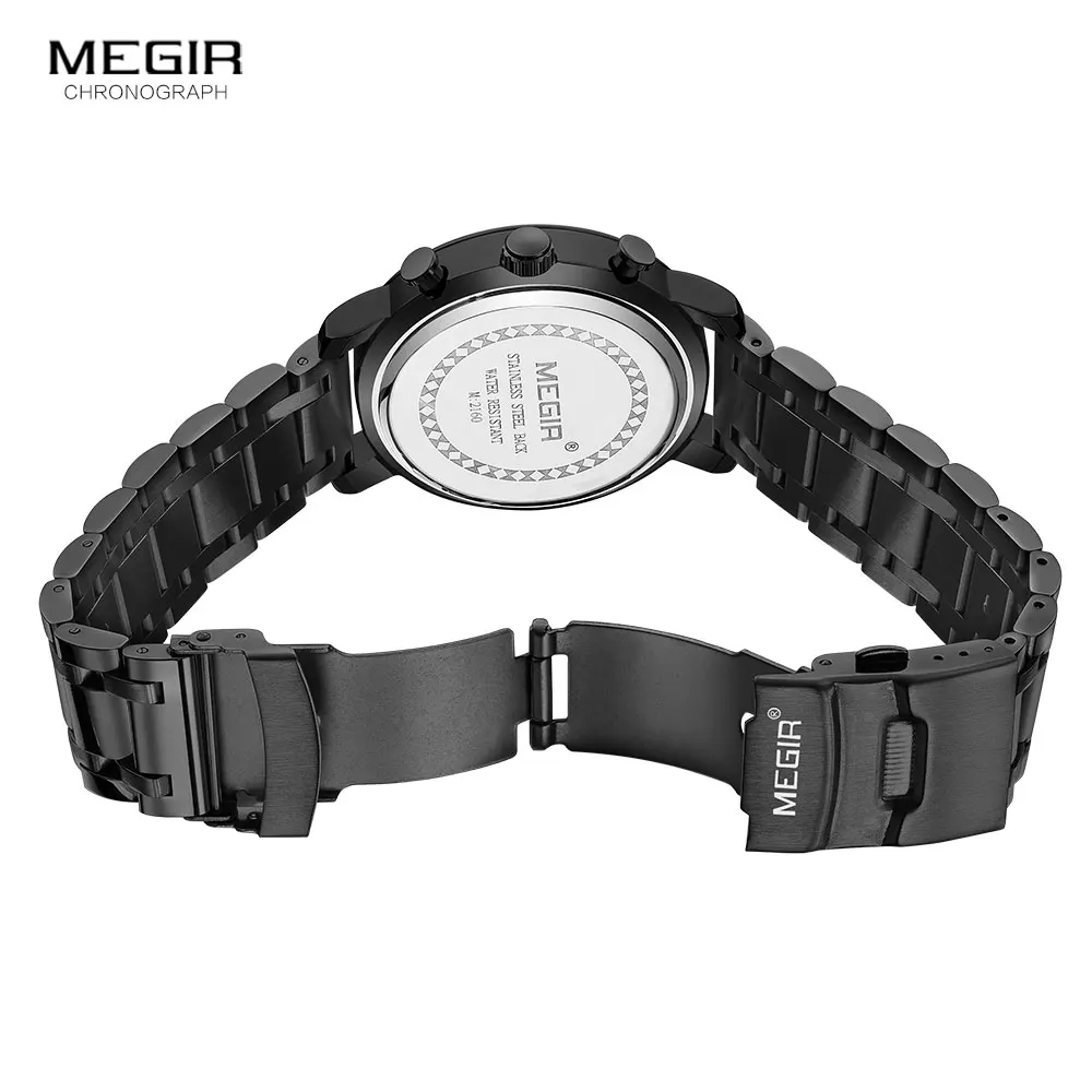 MEGIR Men Watches Fashion Chronograph Business Wrist Watch for Man Stainless Steel Waterproof Quartz Watch Leather Strap Relogio