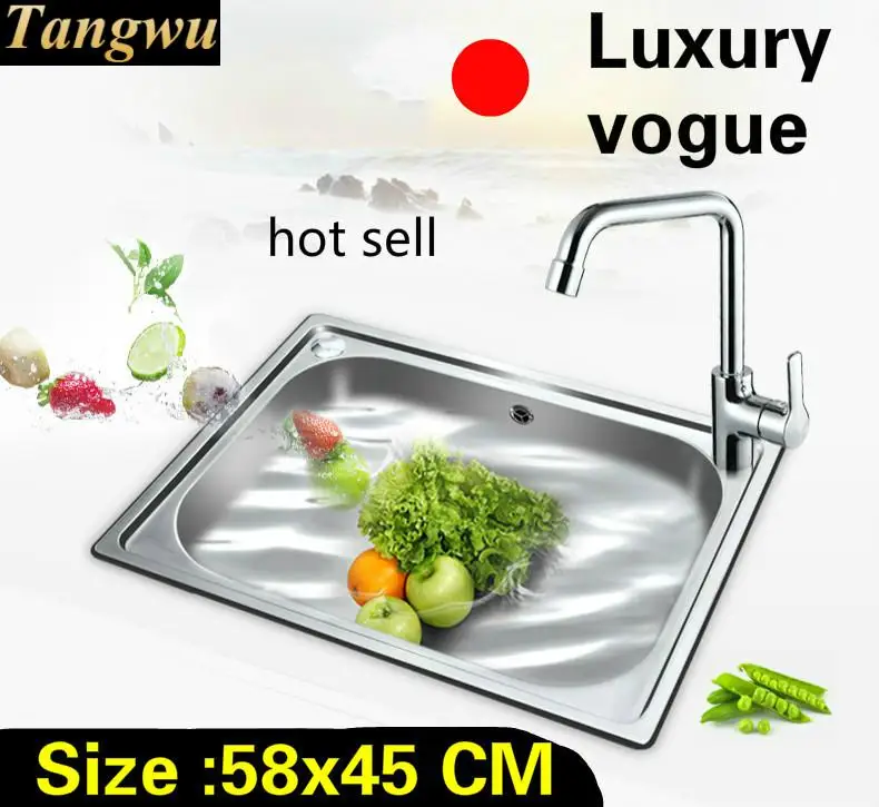 

Free shipping Apartment luxury kitchen single trough sink do the dishes high quality 304 stainless steel hot selling 580x450 MM