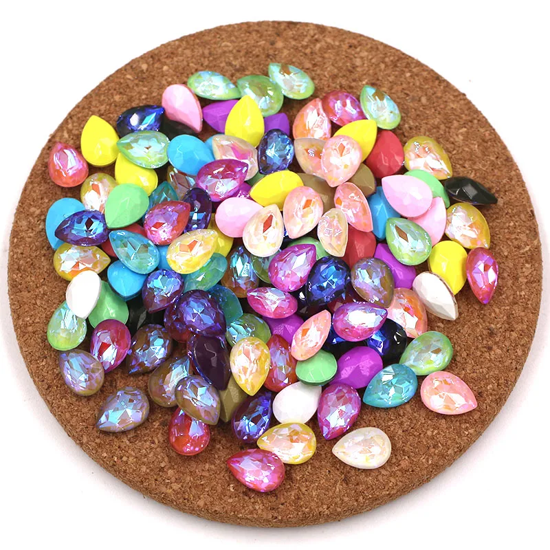 50pcs/bag Drop shape glue on pointback Mocha fluorescence strass glass crystal nail art rhinestones for nail decorations