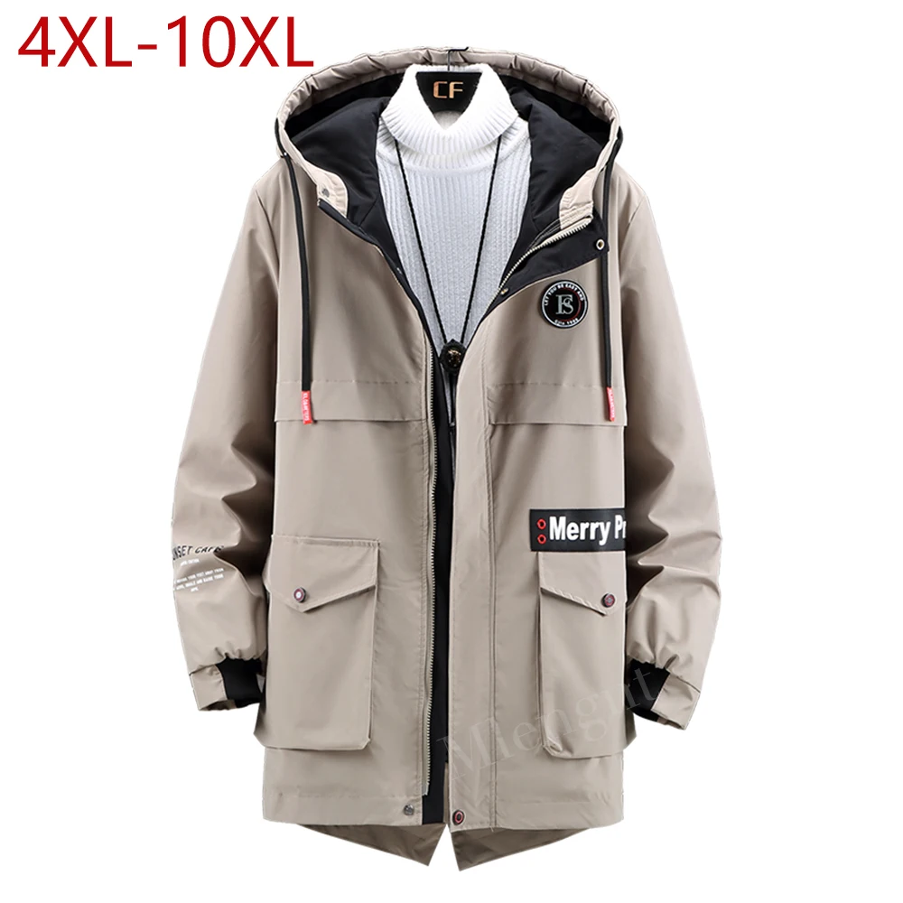 Large Size 10XL Winter Men\'s Windproof Jacket Simple Fashion Oversized Streetwear Hooded Coat Thick Autumn Outwear Men Clothing