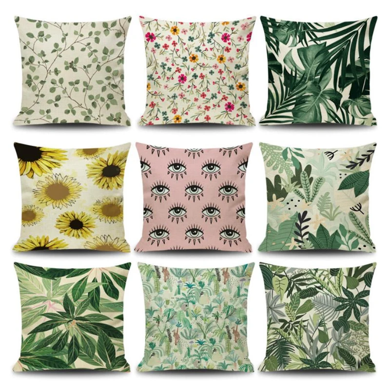 Plant Leaves Flowers Pillow Geometric Cushion Decorative Throw Pillow for Sofa Seat Chair Car Colorful Plants Outdoor Cushions