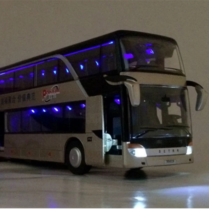 High Quality 1:32 Alloy Pull Back Bus Model,High Imitation Double Sightseeing Bus,Flash Toy Vehicle, Free Shipping