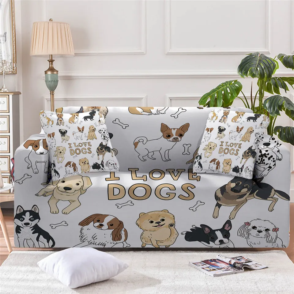 Imagem -06 - Beddingoutlet Cachorro Elástico Sofá Capa dos Desenhos Animados Slipcover para Sofás de Canto eu Amo Cachorro Poltrona Capa Brown Animal Sofá Pcs