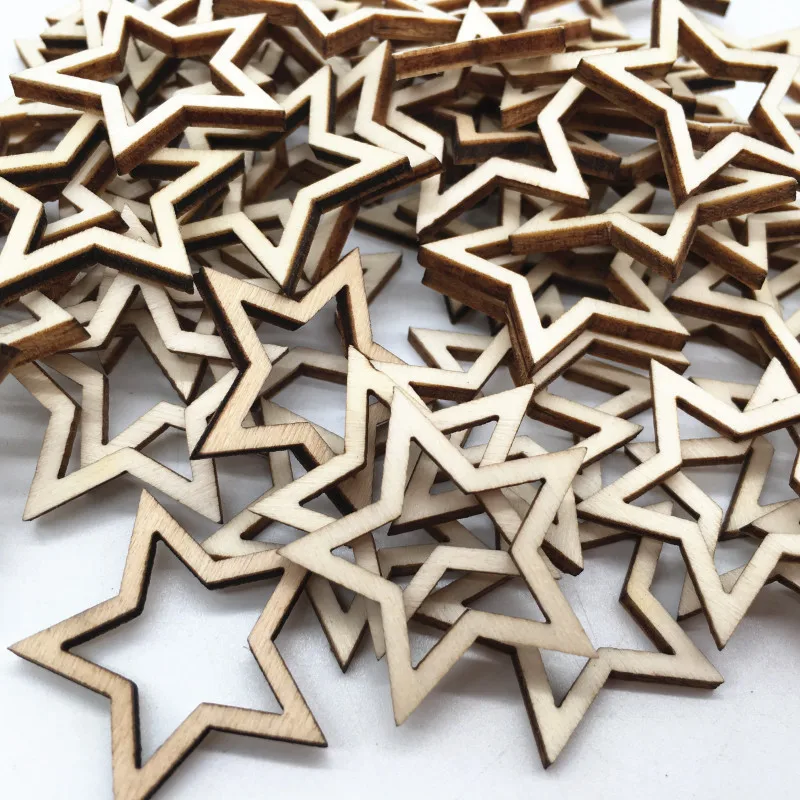 50pcs Unfinished Wood Cutout Star Shaped Wood Pieces for Wooden Craft DIY Projects, Gift Tags, Home Decoration