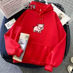 Cartoon Print Pig Hoodie Oversize Harajuku Sweatshirt Gothic Aesthetic Clothing Kpop Hoodies with Pocket Kawaii Clothes for Teen