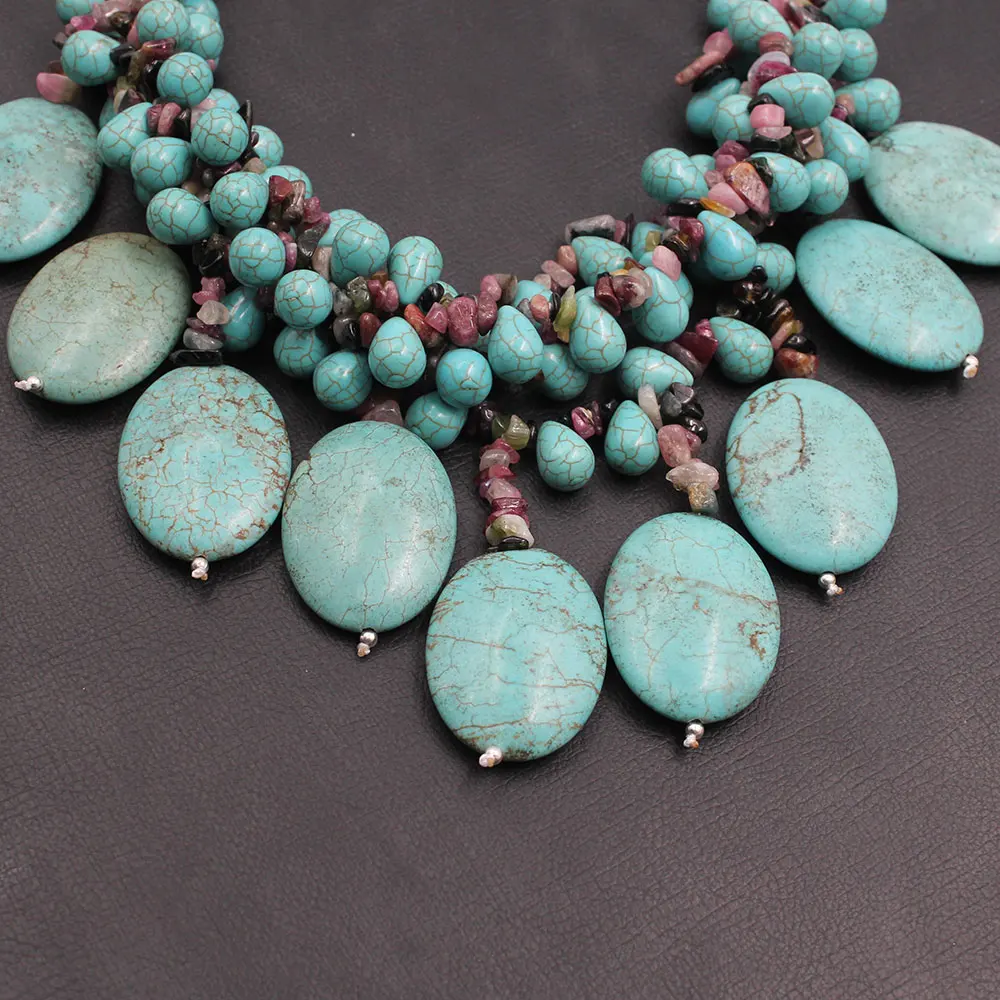 G-G Jewelry 4 Rows Multi color Tourmalines Green Turquoises Fringe Necklace Handmade For Women