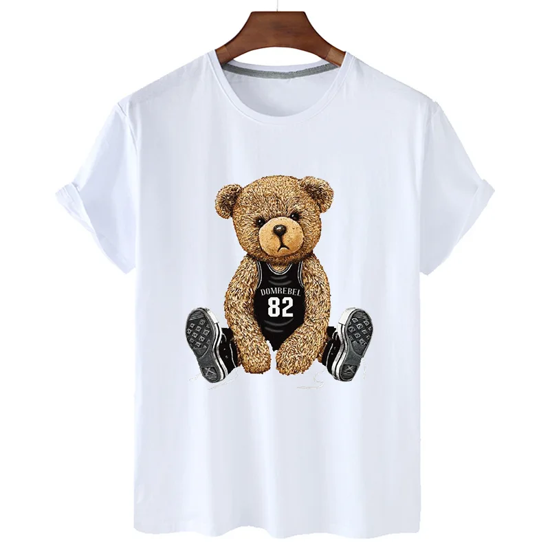 100% Cotton Basketball Bear Print Short-sleeved T-shirt Men\'s Half-sleeved Summer Casual Oversized T-shirt For Men And Women 4XL