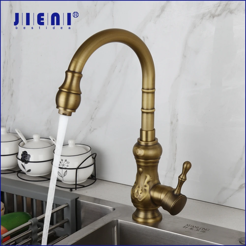 

JIENI Antique Brass Kitchen Sink Faucet Mixer Taps Swivel Vanity Solid Brass Basin Faucet Mixer Tap Faucet Deck Mounted