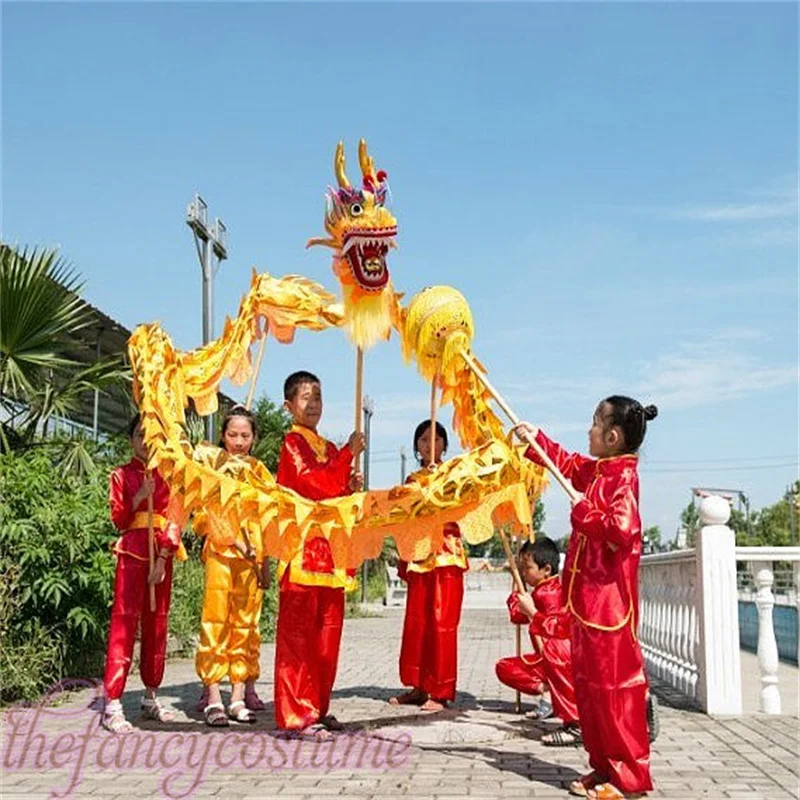 

4m Golden size 5 Dragon Dance Costume 4 Players Children Student 8-15 Age Halloween Party Christmas Parade Folk Stage China