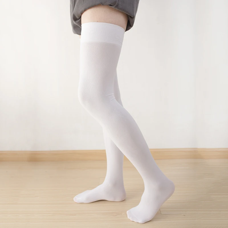 Summer Long Socks Women High Stretchy Nylon Slim Stockings Black White Color Thigh Socks Adult Men Cosplay Wear
