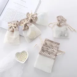 6/12/24Pcs 10x14cm Rose Gold Floral Edge Bundle Pocket Wavy Jewelry bags Draw Rope Gift Bag Wedding Party Favors