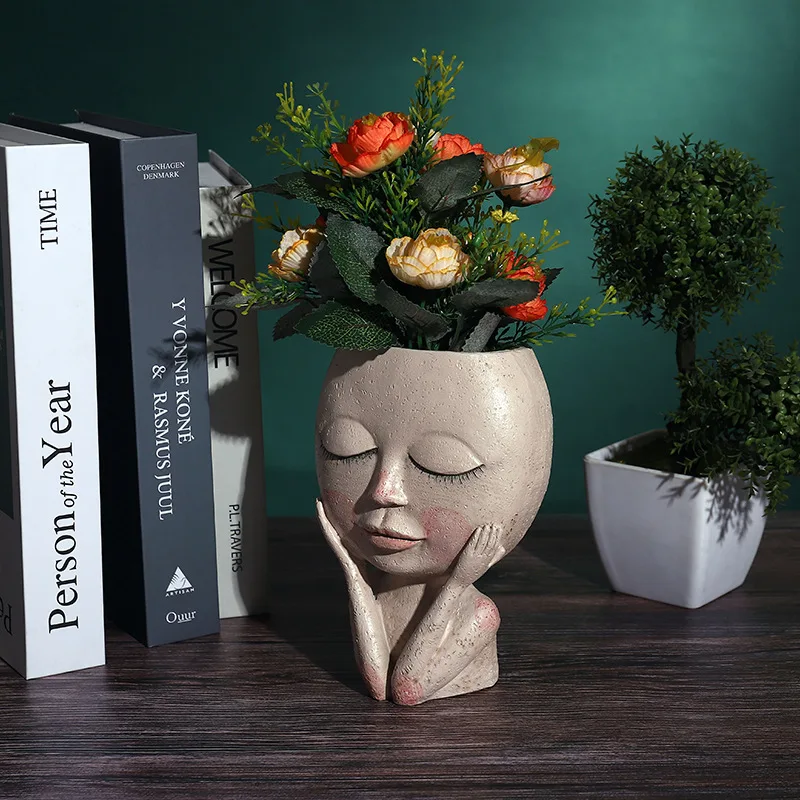 Simple special offer character resin flowerpot white creative art statue sculpture decoration Nordic ornaments