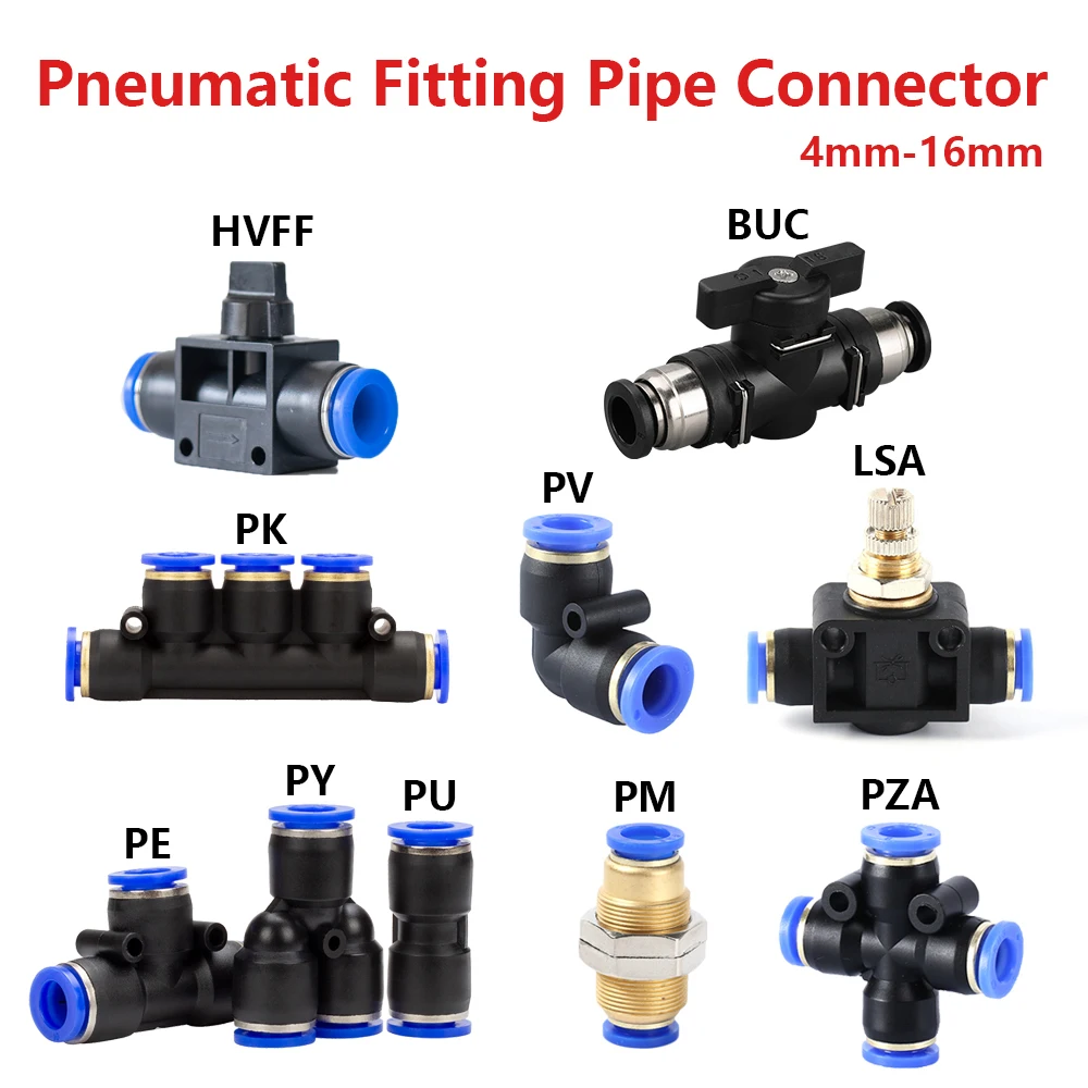 Pneumatic Fitting 4/6/8/10/12MM Pipe Connector Tube Air Quick Fittings Water Push In Hose Couping PU/PY/LSA/PK/PE/PZA/PM