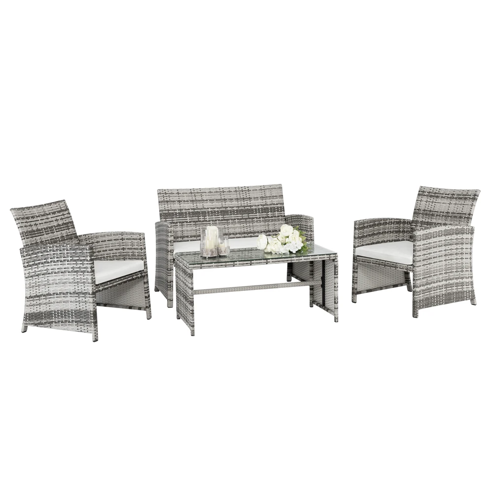 Patio Furniture Set 4pcs 1 Double Seat 2 Single Seat 1 Coffee Table Combination Sofa Gray Gradient