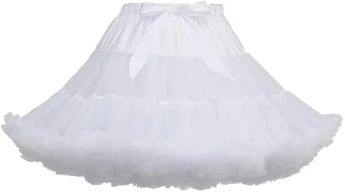 Women's 3-Layered Tutu Dance Petticoat Pleated Mini Skirt, 16" Length