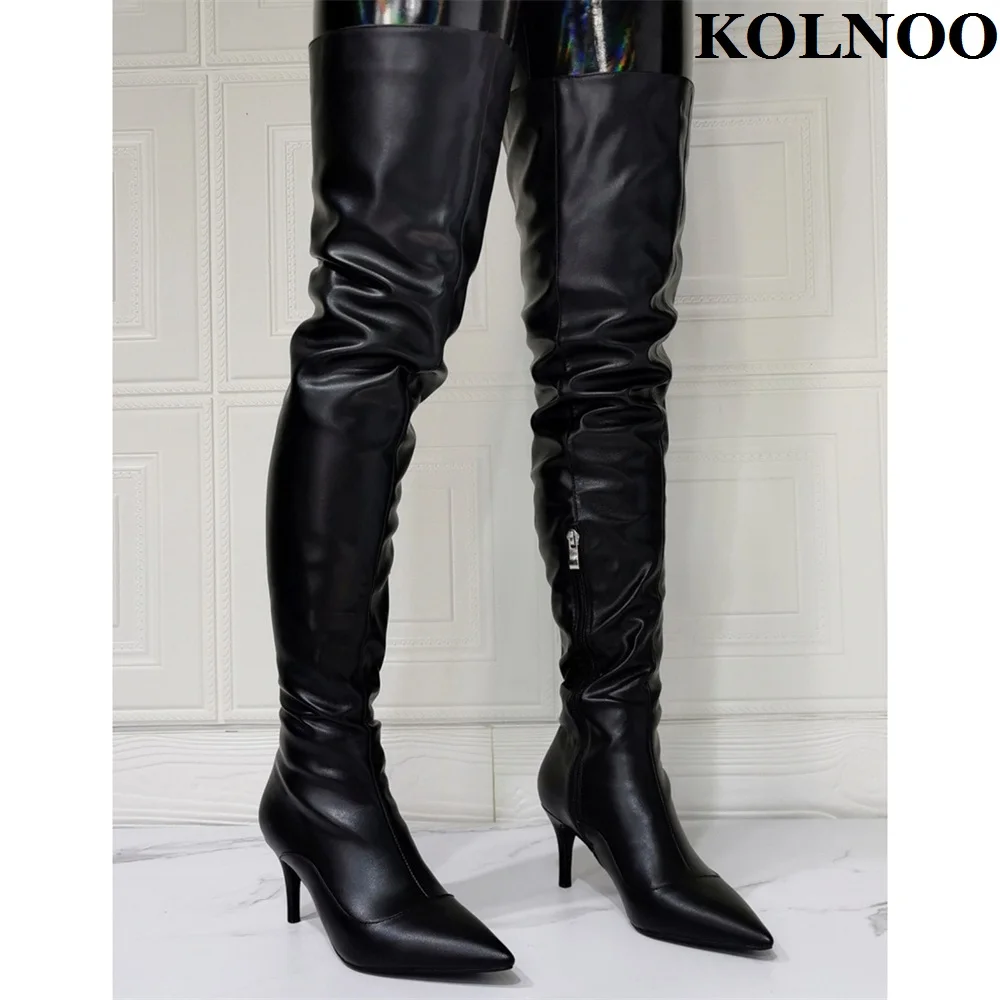 

Kolnoo New Handmade Classic Ladies Stiletto Over Knee Boots Real Photos Sexy Party Thigh-high Boots Evening Club Fashion Shoes