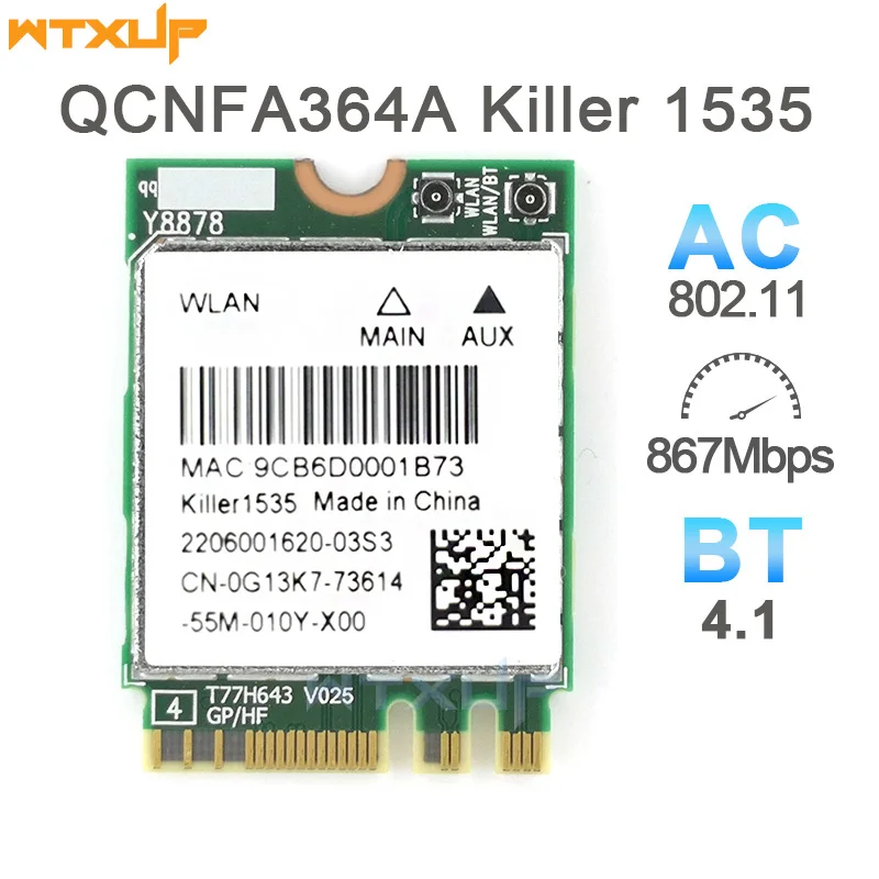 

Killer 1535 1525 QCNFA364A M.2 NGFF 802.11AC WIFI Card Adapter for MSI GT72/GS60/GE62/GE72/PE60/PE70 Dell Alienware