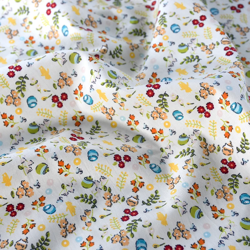 145x50cm Cotton Poplin Floral Sewing Fabric Pastoral Style, Making Shirt Dress Doll Clothes Cloth