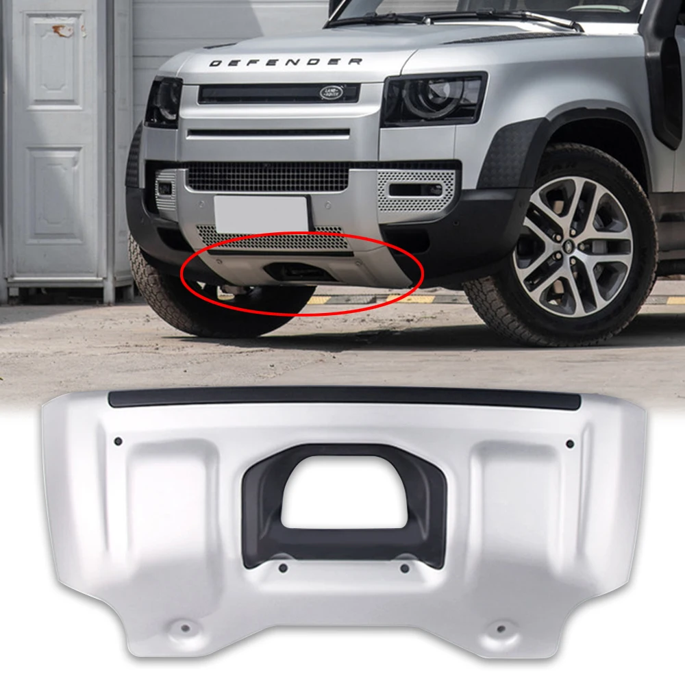 

For Land Rover defender 2020-2024 Front Bumper Tow Hook Cover Lip Silver LR048510 Spoiler Trailer Lid Guard Skid Plate