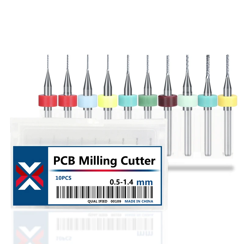 XCAN PCB Milling Cutter Set 0.5-3.0mm Carbide End Mill 10pcs Router Bit for PCB Machine Milling Tools