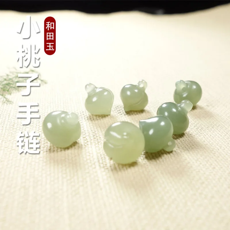 

Natural hetian jade handcarved peach DIY100% real jade bracelet necklace jade accessories septa scattered beads for women