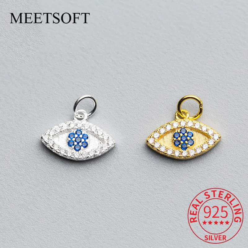 MEETSOFT Trendy 925 Sterling Silver Blue and White Zircon Eyes Charms DIY Handmade Jewelry Prevent Allery Deocration Accessory