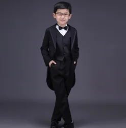 England Style Tuxedo Suits Boys Clothes Set Kids Formal Wedding Blazer Swallow-tailed Coat Kids Party Bow Tie Clothing 5pcs/set