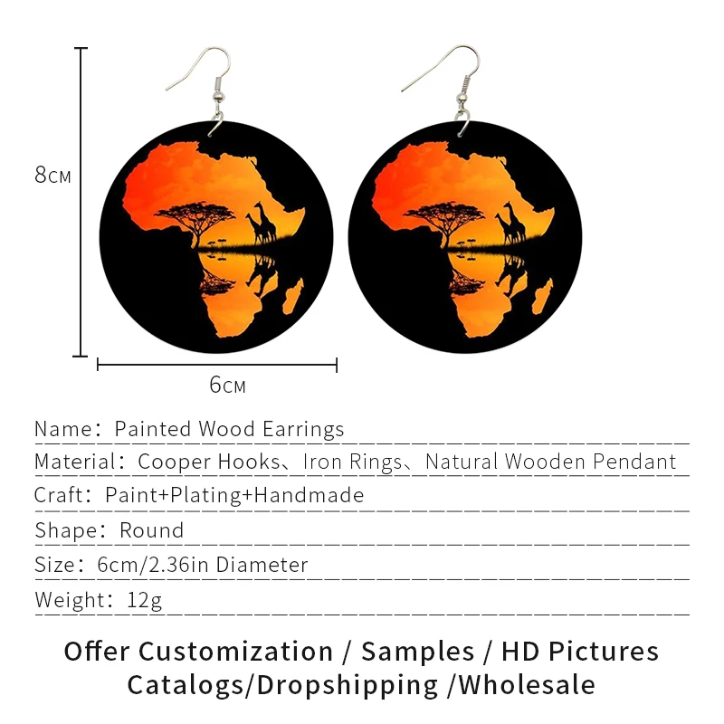 SOMESOOR Colorful Black Roots African Motherland Map Wooden Drop Earrings AFRO HOPE Sayings Eco Designs Jewelry For Women Gifts