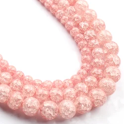 Natural Stone Nude Pink Cracked Quartz Crystal Beads Round Beads For Needlework Jewelry Making Diy Bracelets 6 8 10 mm 15 inch