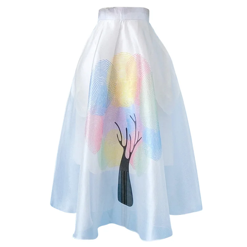 

Organza printed umbrella skirt women high waist big swing ball gown skirt